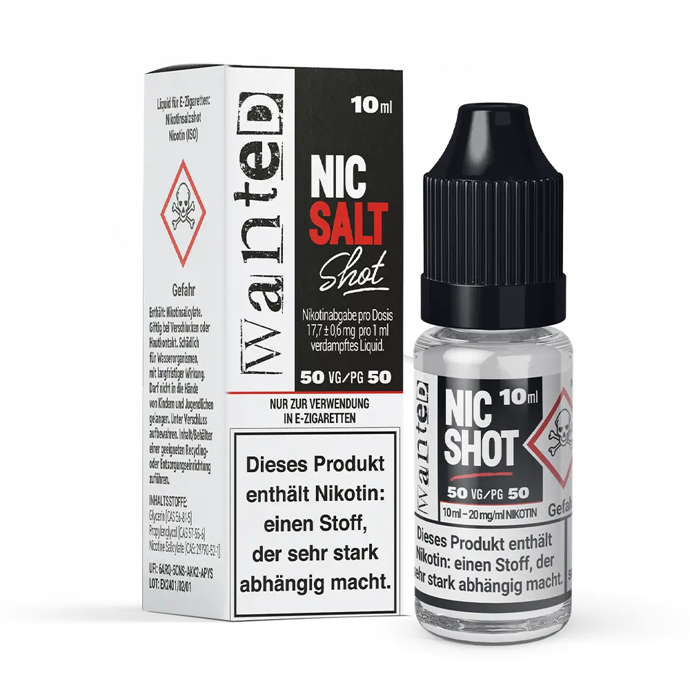 Nikotinsalz Shot - Wanted 20mg 50/50 Nikotinsalz Shot - Wanted 20mg 50/50