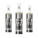 3 Kiwi Spark Pods 1,2 Ohm nebeneinander mit eingestecktem Baumwollfilter, Widerstand 1,2 Ohm.