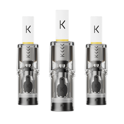 3 Kiwi Spark Pods 1,2 Ohm nebeneinander mit eingestecktem Baumwollfilter, Widerstand 1,2 Ohm.