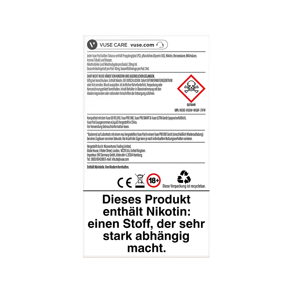 2x Vuse Pod Golden Tobacco Nic Salts 20mg 2x Vuse Pod Golden Tobacco Nic Salts 20mg