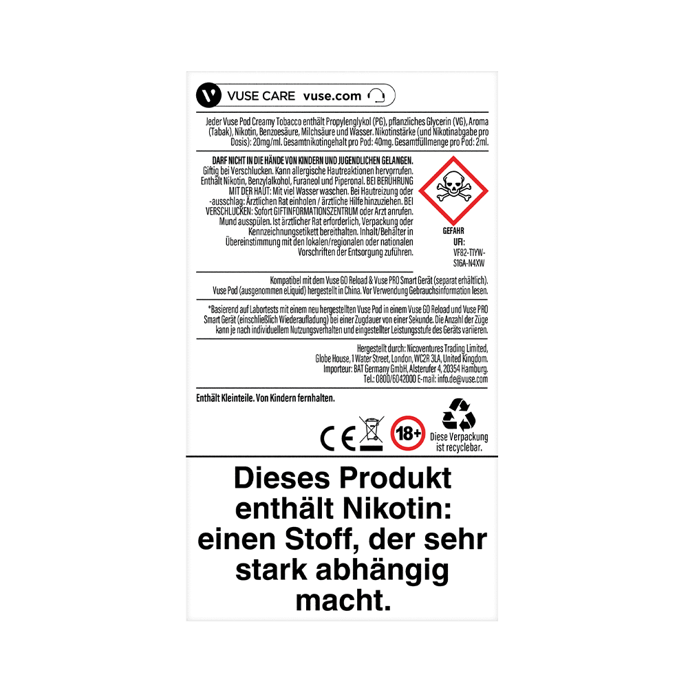 Vuse Pod Creamy Tobacco Nic Salts 20mg Vuse Pod Creamy Tobacco Nic Salts 20mg