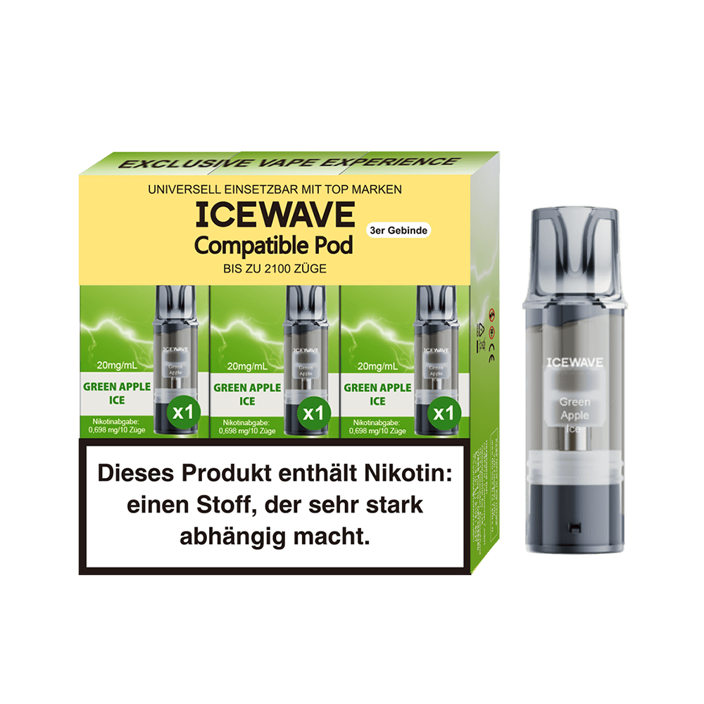 3x Icewave Einweg Pod - Green Apple Ice - 20mg