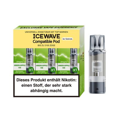 3x Icewave Einweg Pod - Green Apple Ice - 20mg