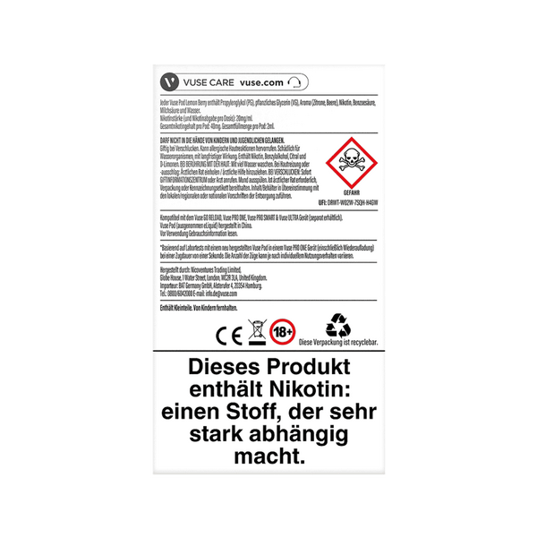 2x Vuse Pod Lemon Berry Nic Salts 20mg