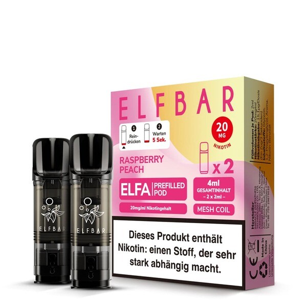 Elfbar Elfa Einweg Pod - Raspberry Peach - 20mg Nikotinsalz 2ml