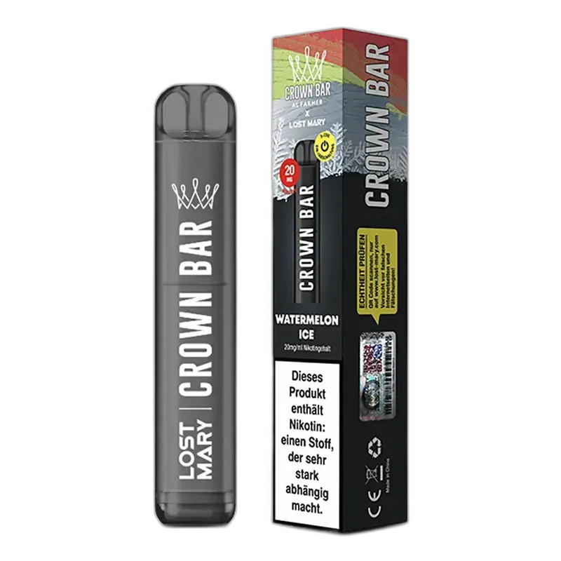 Crown Bar Watermelon Ice 20mg by Al Fakher X Lost Mary Einweg E-Zigarette Crown Bar Watermelon Ice 20mg by Al Fakher X Lost Mary Einweg E-Zigarette
