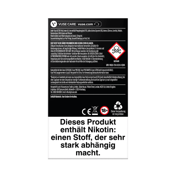 2x Vuse Ultra Pods Lemon & Lime 20mg