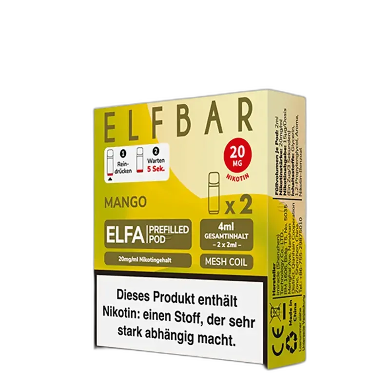 Elfbar - Elfa Pods Mango Nikotinsalz 20mg Elfbar - Elfa Pods Mango Nikotinsalz 20mg