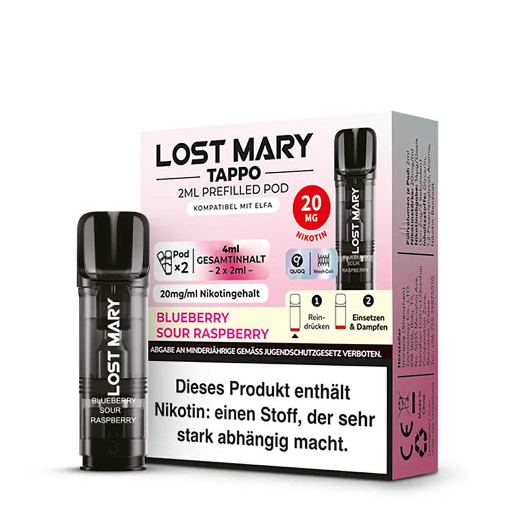 Lost Mary Tappo Blueberry Sour Raspberry 20mg Nikotinsalz Pod Lost Mary Tappo Blueberry Sour Raspberry 20mg Nikotinsalz Pod