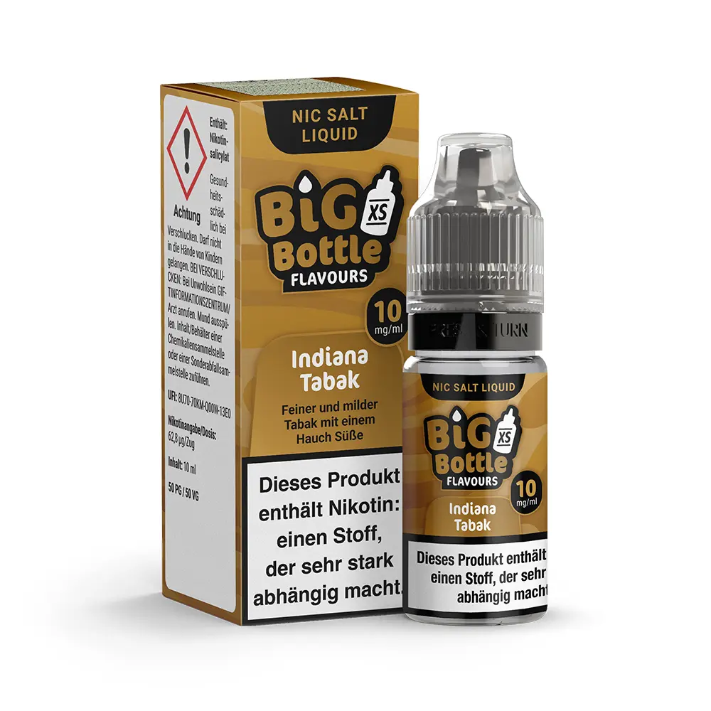 Liquid Indiana Tabak - Big Bottle Flavours Nikotinsalz 10mg Liquid Indiana Tabak - Big Bottle Flavours Nikotinsalz 10mg