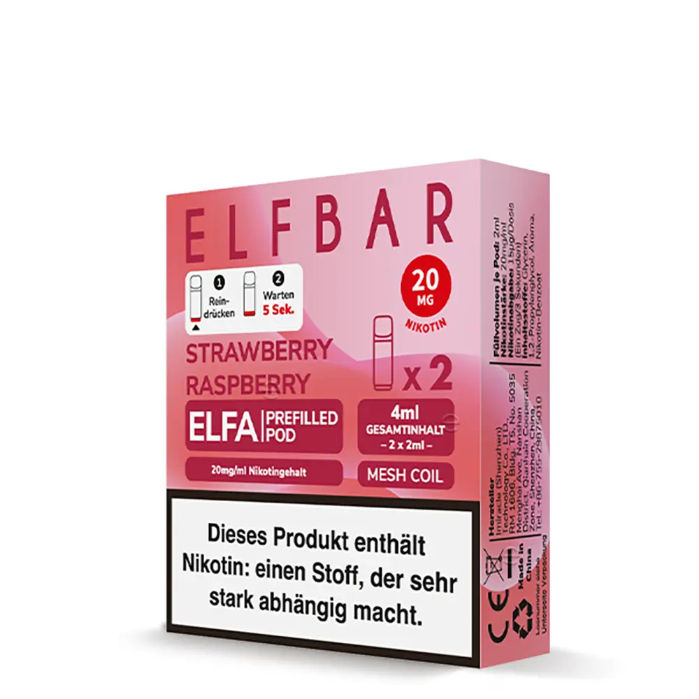 Elfbar - Elfa Pods Strawberry Raspberry Nikotinsalz 20mg Elfbar - Elfa Pods Strawberry Raspberry Nikotinsalz 20mg