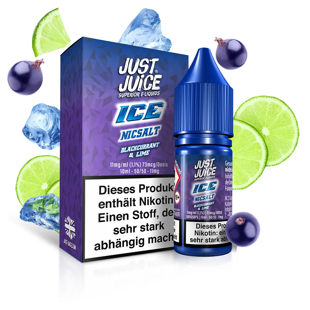 Just Juice Blackcurrant Lime ICE - 10ml Nikotinsalz 11mg Just Juice Blackcurrant Lime ICE - 10ml Nikotinsalz 11mg