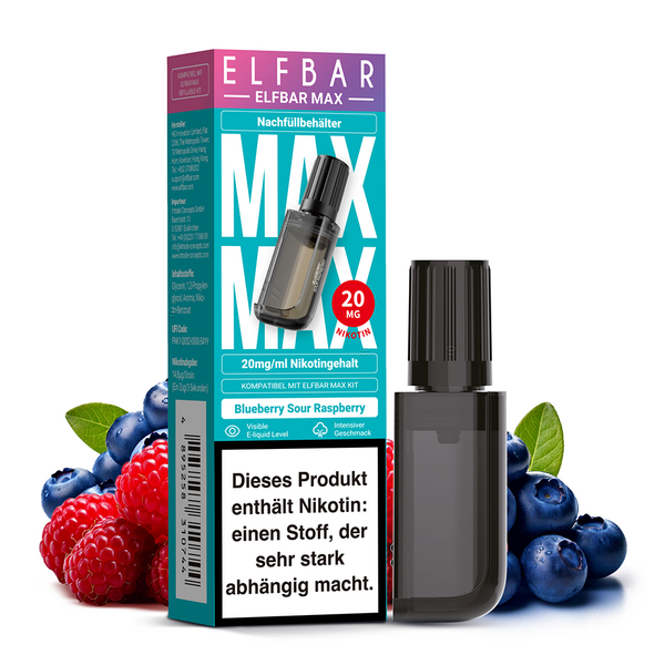 Elfbar MAX Refill Pod Blueberry Sour Raspberry 20mg Nikotinsalz 10ml Elfbar MAX Refill Pod Blueberry Sour Raspberry 20mg Nikotinsalz 10ml