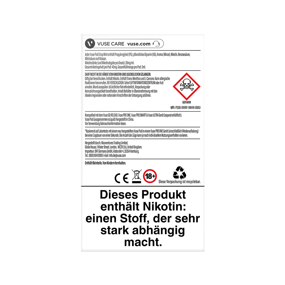 2x Vuse Pod Crisp Mint Nic Salts 20mg