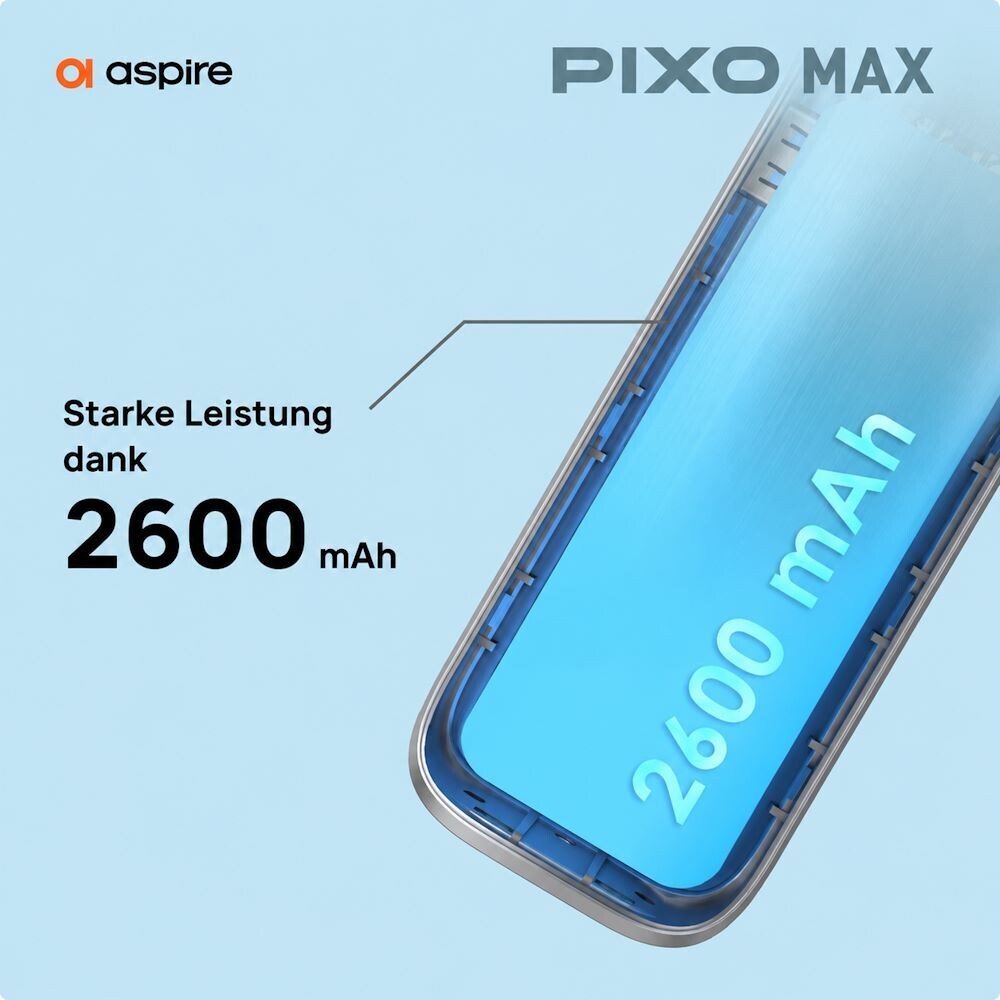 Aspire Pixo Max mit 2.600 mAh Akku für starke Leistung