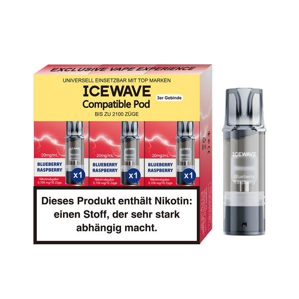 3x Icewave Einweg Pod - Blueberry Raspberry - 20mg