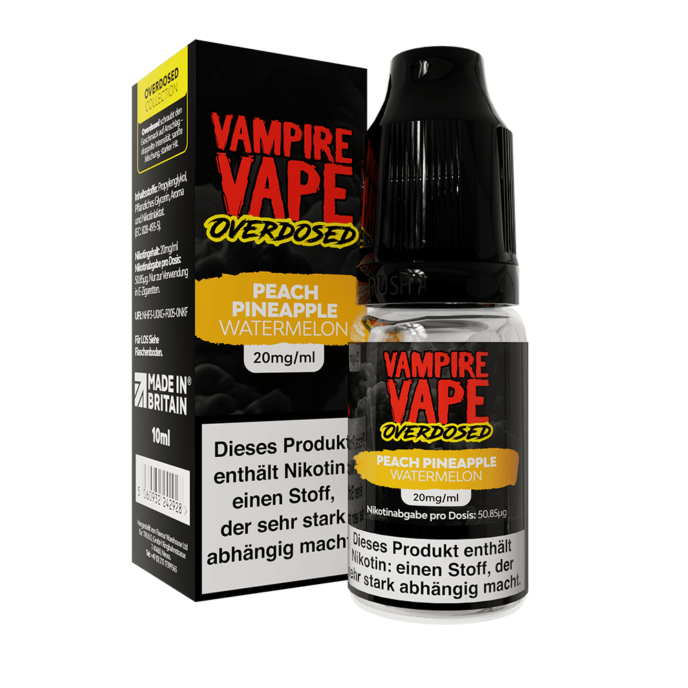 Vampire Vape Nikotinsalz - Peach Pineapple Watermelon - Liquid 20mg 10ml C Vampire Vape Nikotinsalz - Peach Pineapple Watermelon - Liquid 20mg 10ml C