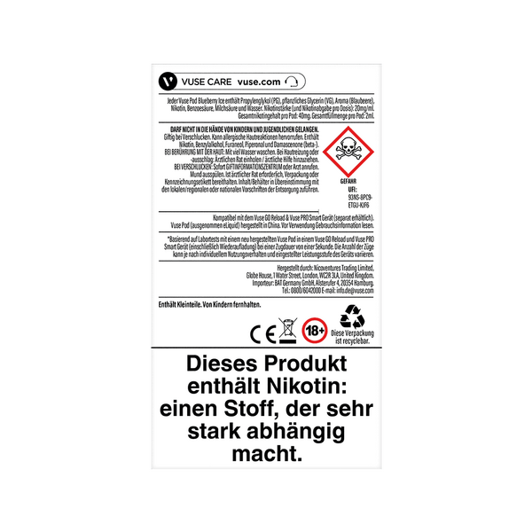2x Vuse Pod Blueberry Ice 0mg