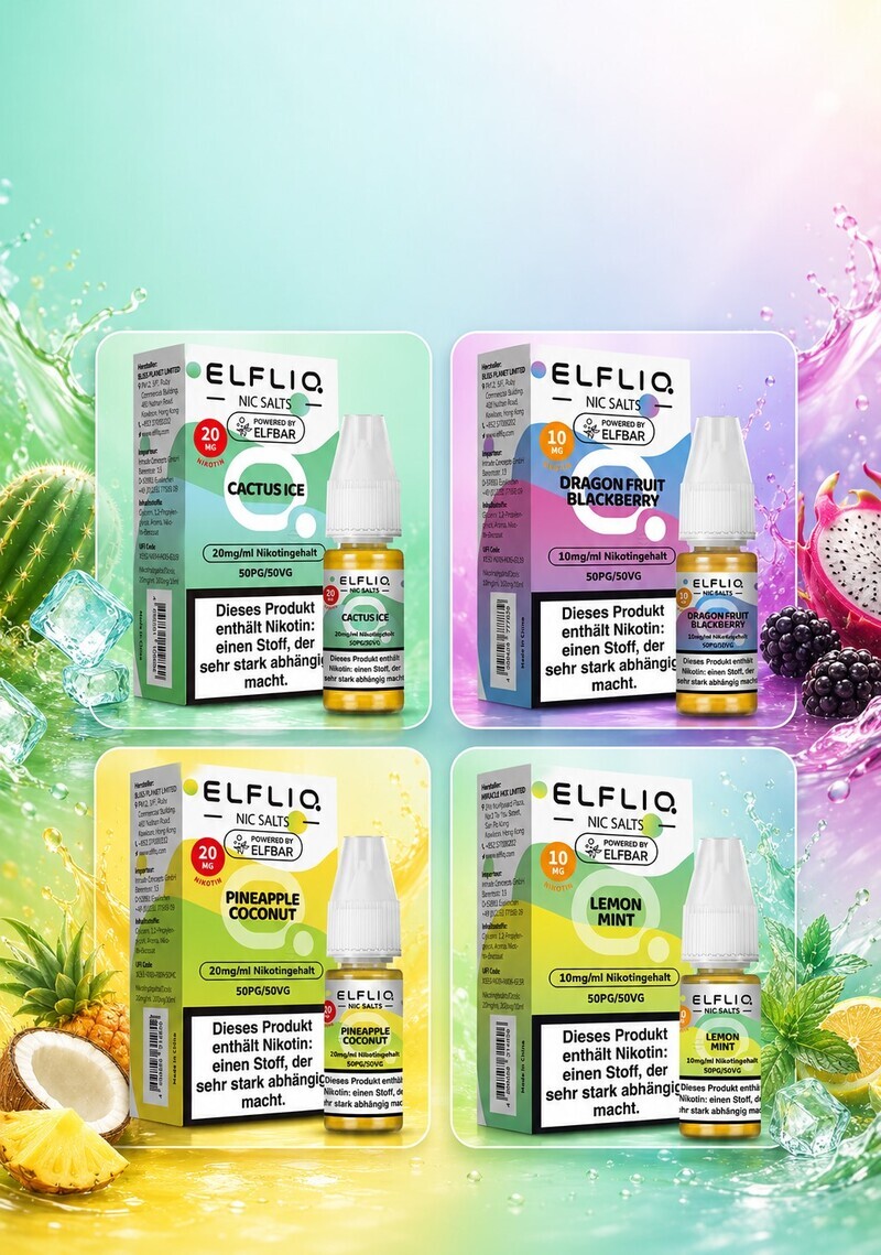 Elfbar ELFLIQ Nikotinsalz-Liquids in verschiedenen Geschmäckern