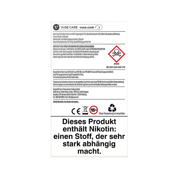 2x Vuse Pod Golden Tobacco Nic Salts 20mg