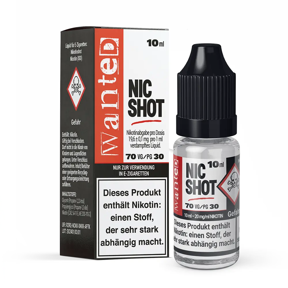Nikotin Shot - Wanted 20mg 70/30 Nikotin Shot - Wanted 20mg 70/30