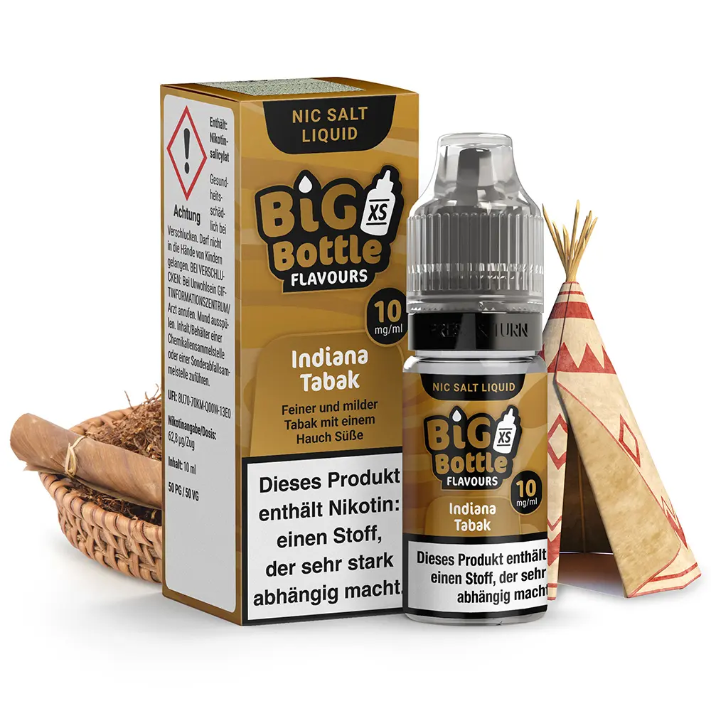 Liquid Indiana Tabak - Big Bottle Flavours Nikotinsalz 10mg Liquid Indiana Tabak - Big Bottle Flavours Nikotinsalz 10mg