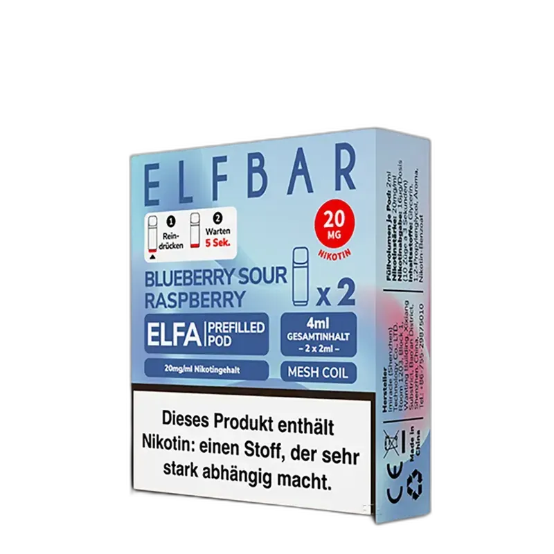 Elfbar - Elfa Pods Blueberry Sour Raspberry Nikotinsalz 20mg Elfbar - Elfa Pods Blueberry Sour Raspberry Nikotinsalz 20mg