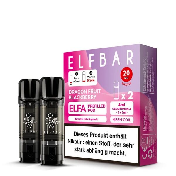 Elfbar Elfa Einweg Pod Dragon Fruit Blackberry 20mg Nikotinsalz 2ml