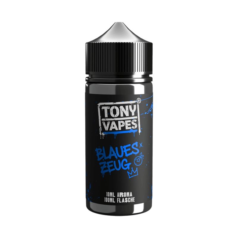 Tony Vapes Aroma Blaues Zeug: 10 ml Longfill-Aroma in der 100 ml Flasche, Vorderseite mit Etikett