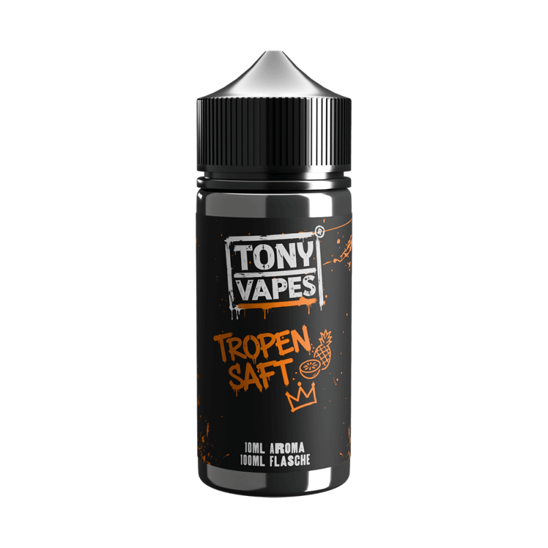 Tony Vapes Aroma Tropen Saft: 10 ml Longfill-Aroma in der 100 ml Flasche, Vorderseite mit Etikett