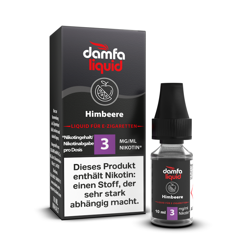 damfaliquid Himbeere V2: 10 ml Liquid für E-Zigaretten, 3 mg/ml Nikotin, Flasche mit Faltschachtel
