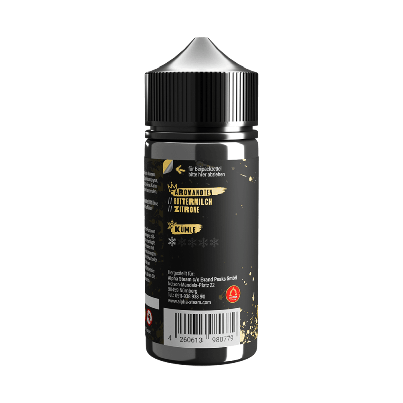 Tony Vapes Aroma Fresh Buttermilk: Rückseite der 100 ml Flasche mit Aromanoten und Herstellerangaben