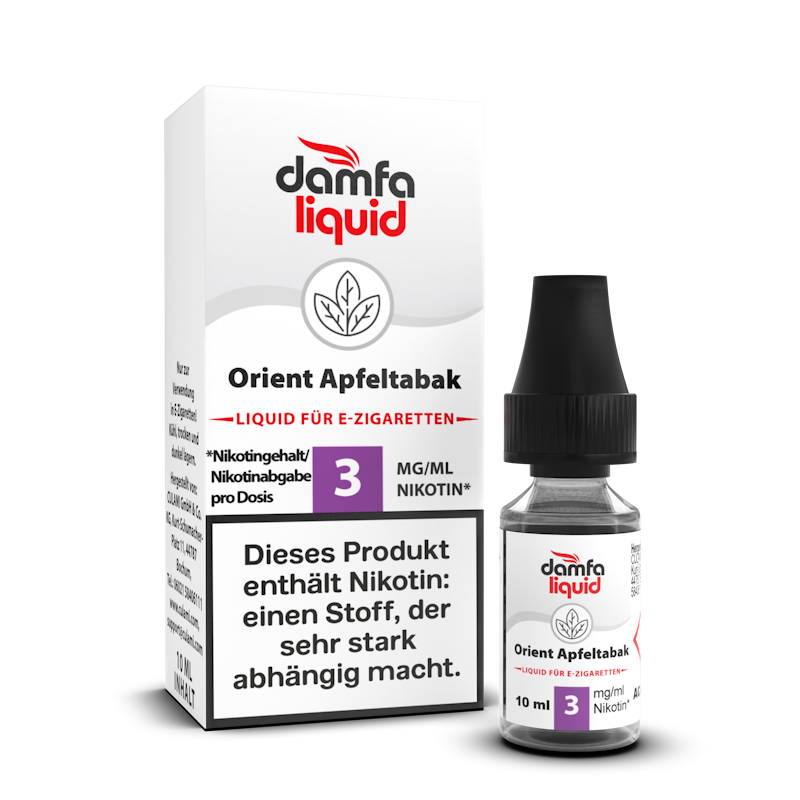 damfaliquid Orient Apfeltabak: 10 ml Liquid für E-Zigaretten, 3 mg/ml Nikotin, Flasche mit Faltschachtel