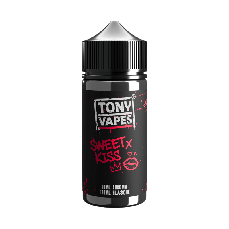 Tony Vapes Aroma Sweet Kiss: 10 ml Longfill-Aroma in der 100 ml Flasche, Vorderseite mit Etikett