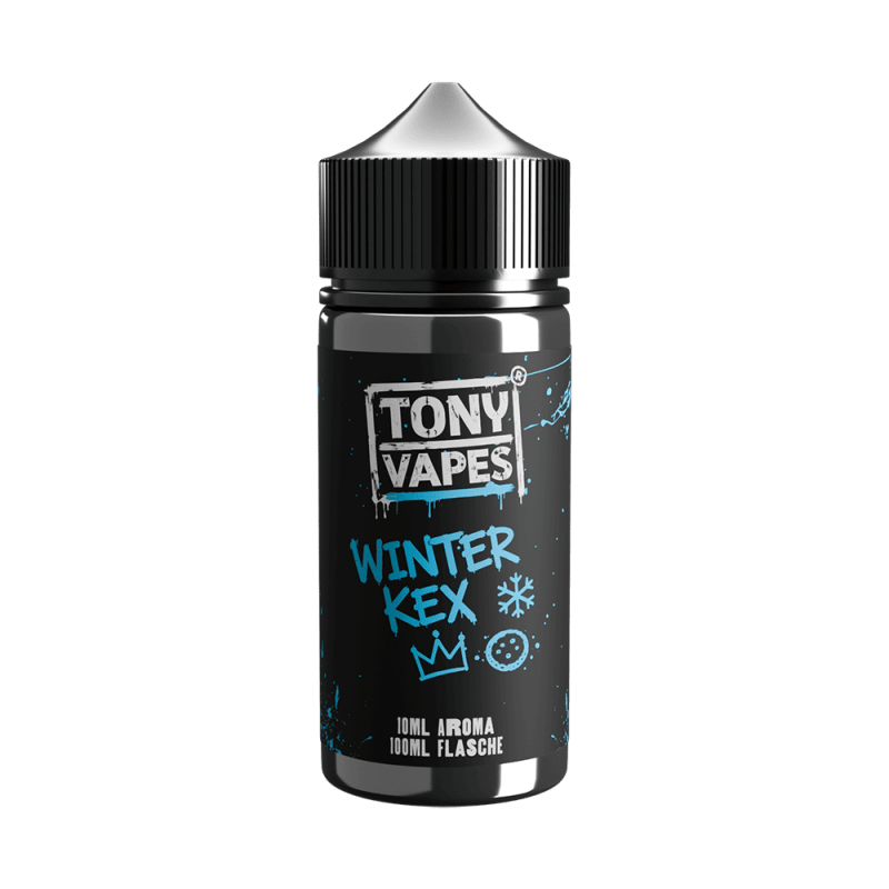 Tony Vapes Aroma Winter Kex: 10 ml Longfill-Aroma in der 100 ml Flasche, Vorderseite mit Etikett
