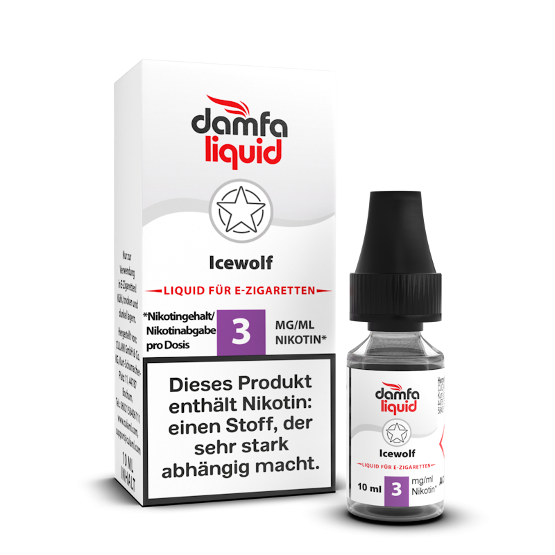 damfaliquid icewolf: 10 ml Liquid für E-Zigaretten, 3 mg/ml Nikotin, Flasche mit Faltschachtel