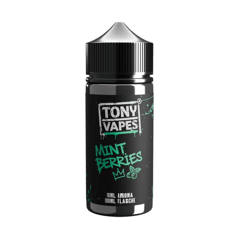 Tony Vapes Aroma Mint Berries: 10 ml Longfill-Aroma in der 100 ml Flasche, Vorderseite mit Etikett