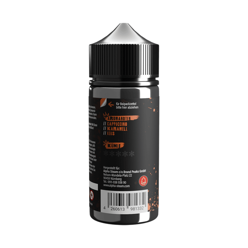 Tony Vapes Aroma Creamy Crumbles: Rückseite der 100 ml Flasche mit Aromanoten und Herstellerangaben