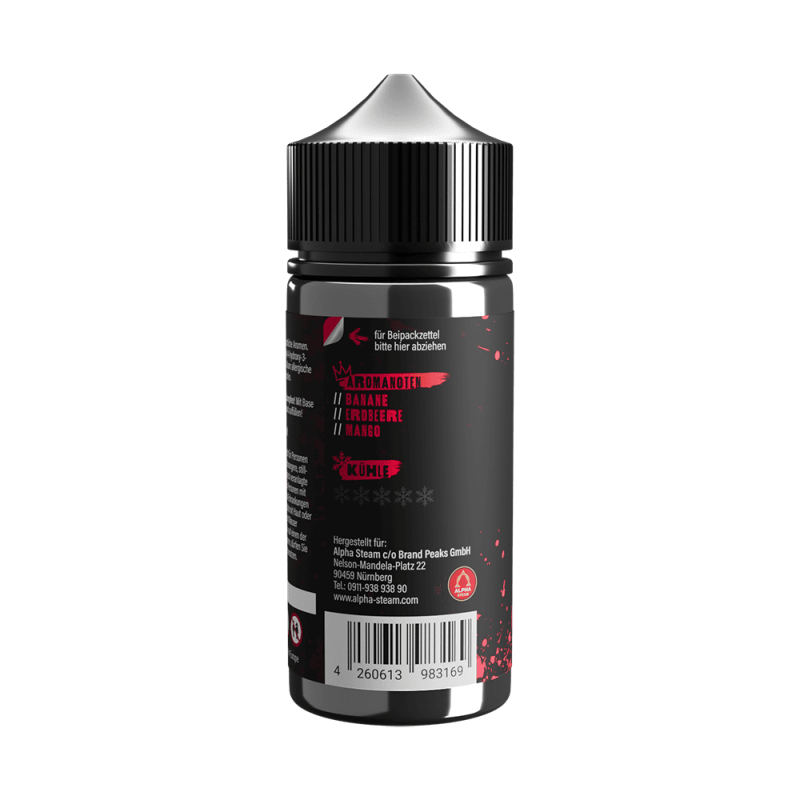 Tony Vapes Aroma Sweet Kiss: Rückseite der 100 ml Flasche mit Aromanoten und Herstellerangaben