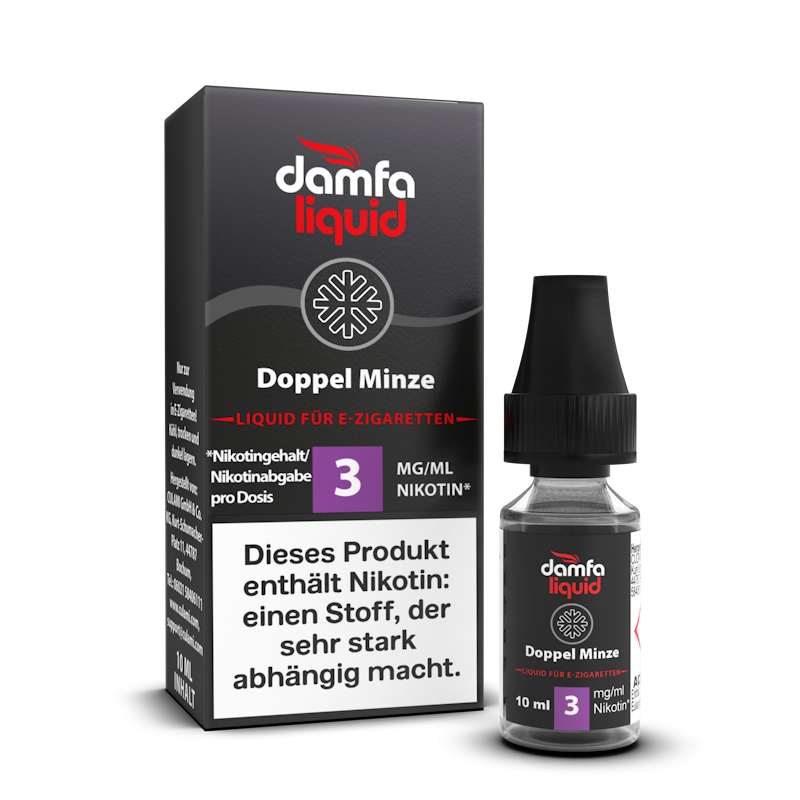 damfaliquid Doppel Minze V2: 10 ml Liquid für E-Zigaretten, 3 mg/ml Nikotin, Flasche mit Faltschachtel