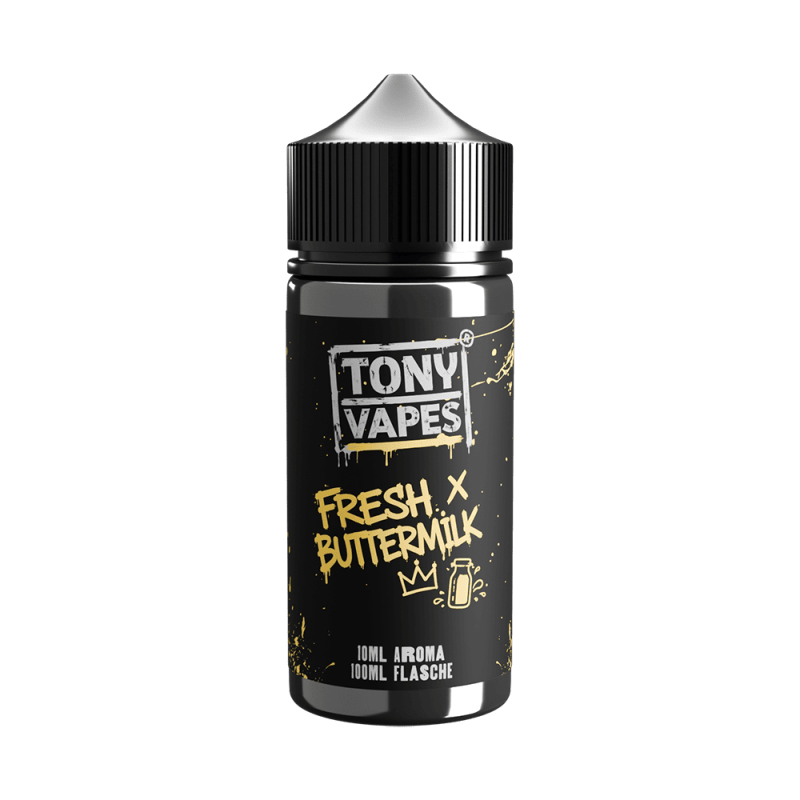 Tony Vapes Aroma Fresh Buttermilk: 10 ml Longfill-Aroma in der 100 ml Flasche, Vorderseite mit Etikett